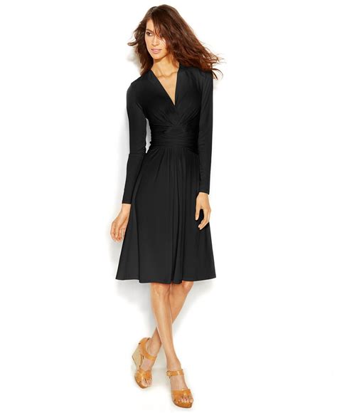 fit and flare midi long sleeve michael kors dress|Macy's.